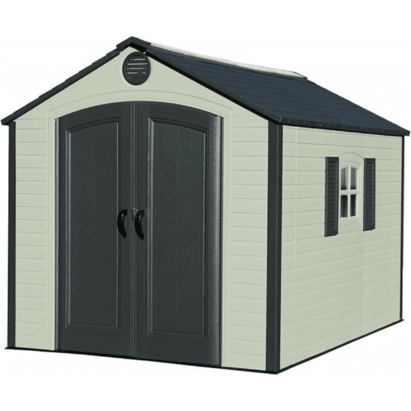 Cobertizo de plástico para exteriores Lifetime de 8′ x 10′ con piso y ventanas (60238)