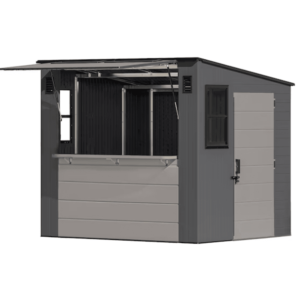 Cobertizo de entretenimiento Suncast Cabana, cobertizo de almacenamiento de resina de 8 pies x 7 pies (suelo incluido)